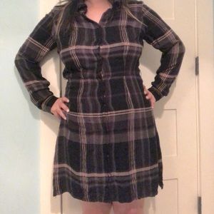 Universal Thread black and pink button down plaid belted maxi dress size M/L